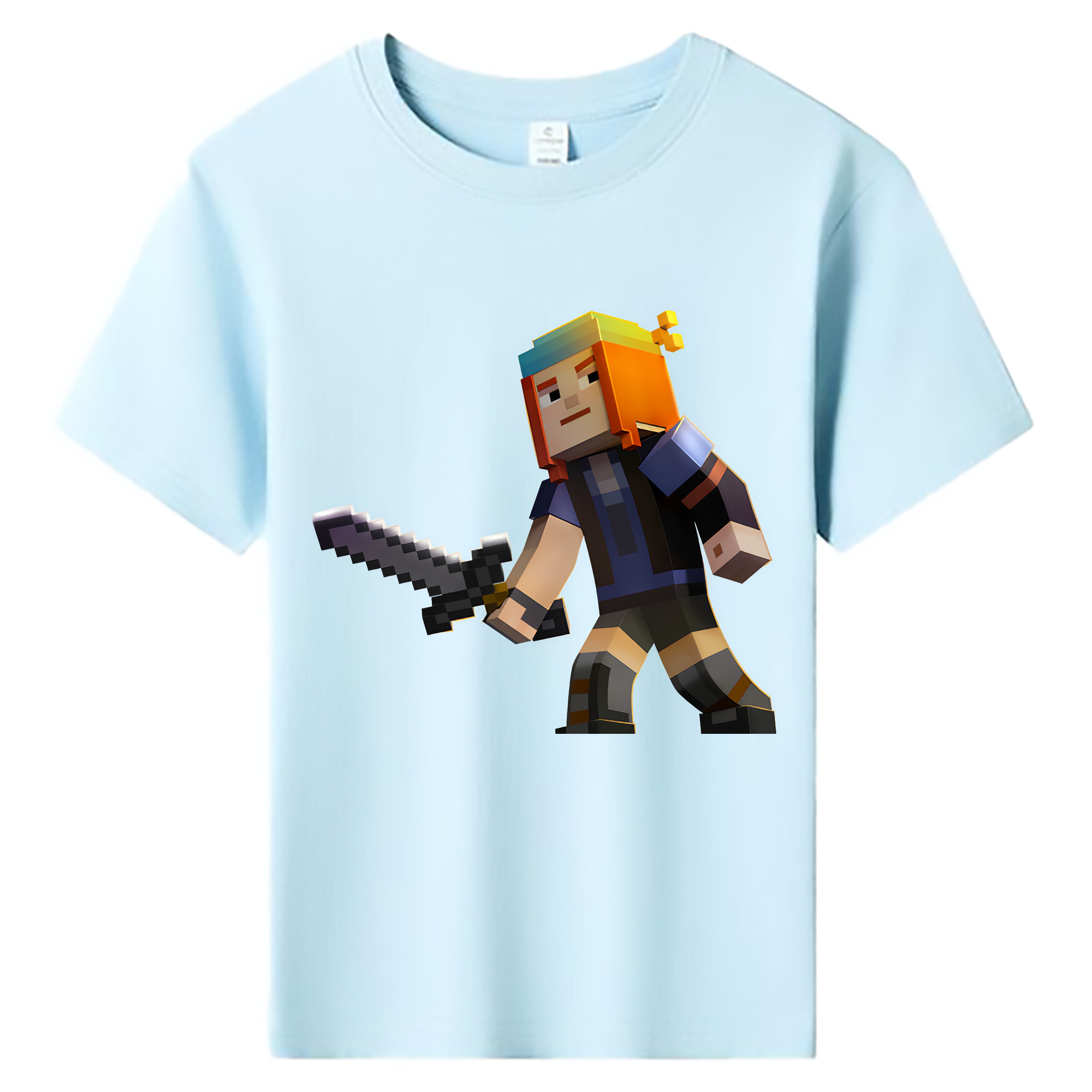 （画像用） マインクラフト ブロックの世界 Minecraft MC Block world 綿100％キッズTシャツ（フロントプリント）